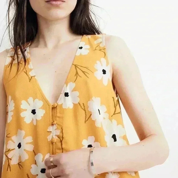 New Madewell Button Front Dress Floral Yellow XS - Picture 5 of 12